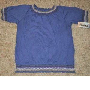 Girls Peasant Top 7/8 Mudd Blue Short Sleeve Banded Hem Shirred Slubbed Crew